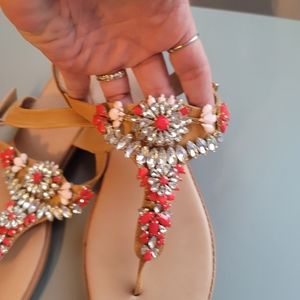Torrid dark coral, peachy pink and rhinestone sandal. Worn once.